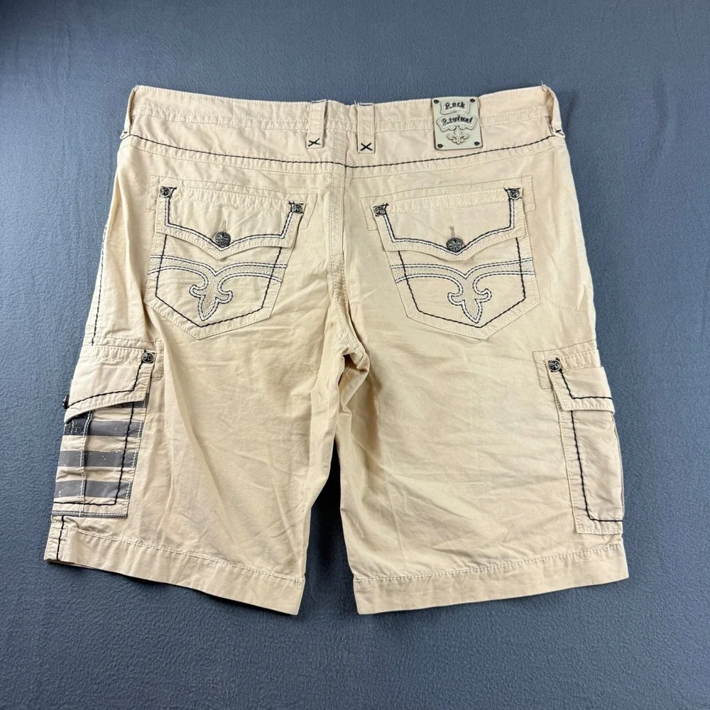 Rock Revival Cargo Shorts Men's 44 (Fits 48) Beige American Flag Streetwear Y2K